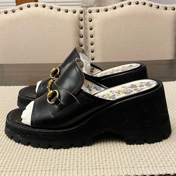 chunky authentic GUCCI mid-heel slides / loafers with horsebit - Picture 2 of 4